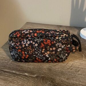 wild fable Black Floral Cosmetic Pouch with Orange & Cream Accents Handle